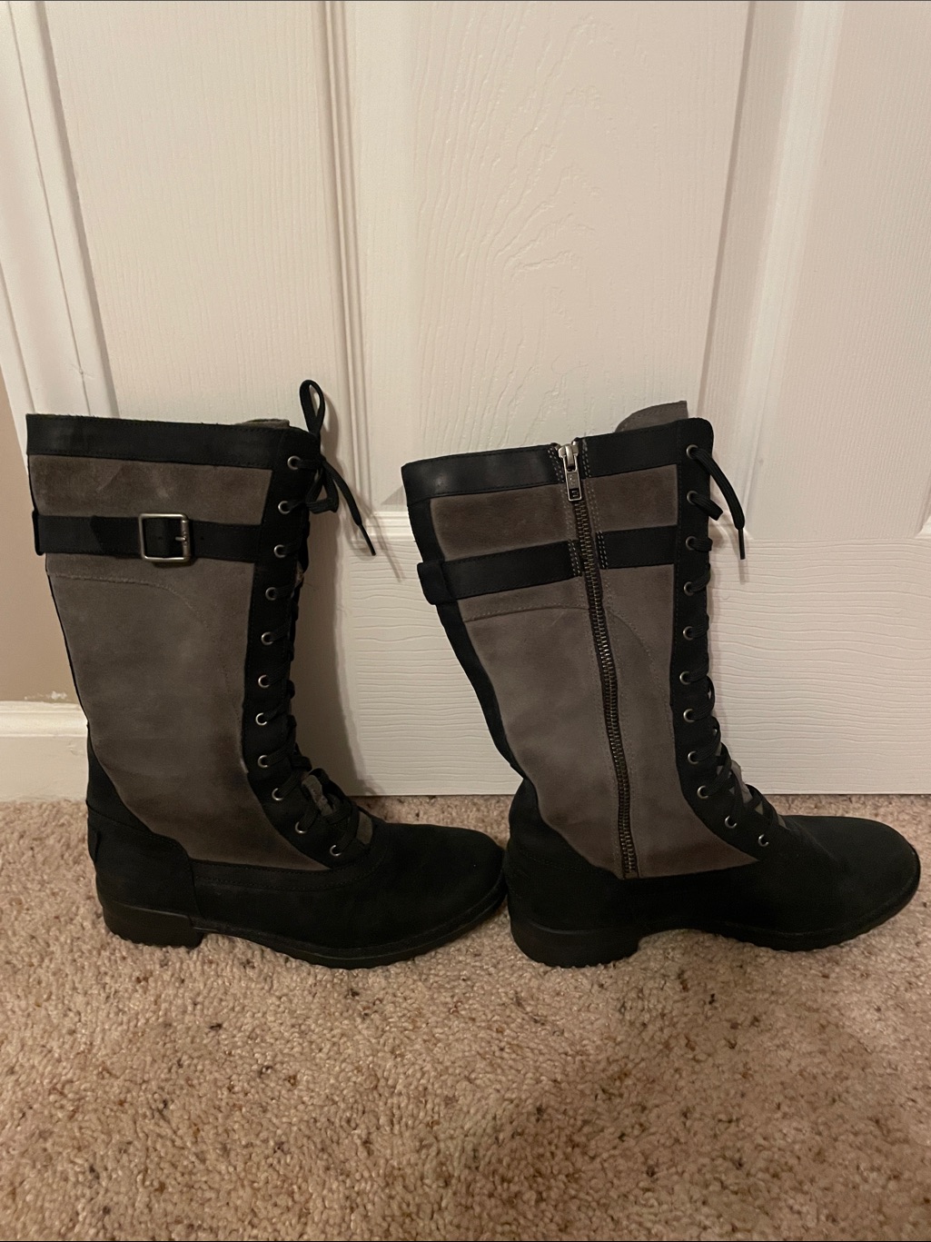Ugg Two-Tone Black And Gray Lace-Up Mid-Calf Boots